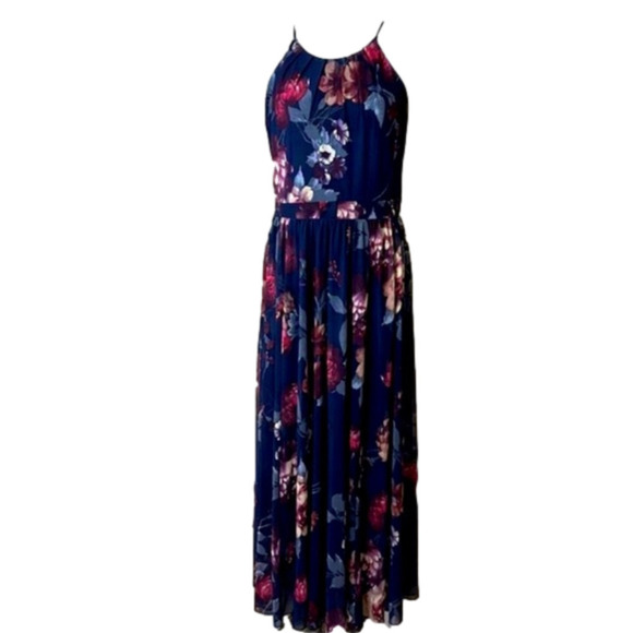 Alexa B evening dress blue floral sleeveless sheer mesh lined Womens Sz 12 - Picture 5 of 14